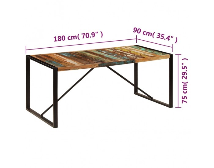 Sonata H Трапезна маса, 180x90x75 cм, регенерирано дърво масив