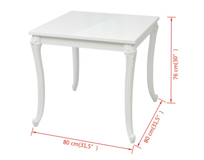 Sonata H Трапезна маса, 80x80x76 см, силен гланц, бяла