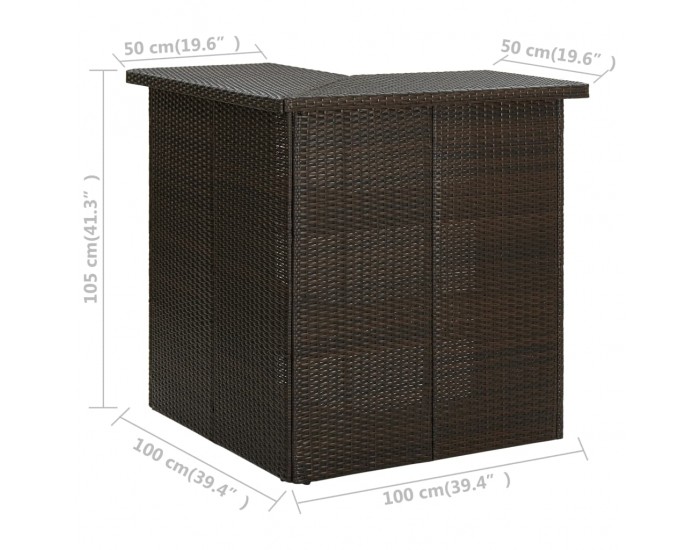 Sonata H Ъглова бар маса, кафява, 100x50x105 см, полиратан