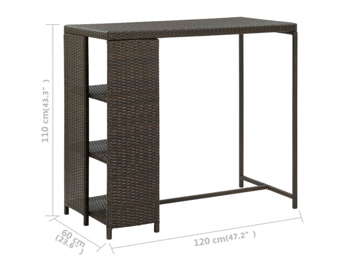 Sonata H Бар маса с шкаф за съхранение, кафява, 120x60x110 см, полиратан