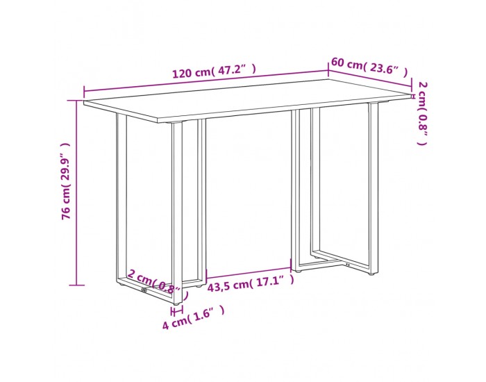 Sonata H Трапезна маса, 120 cм, грубо мангово дърво
