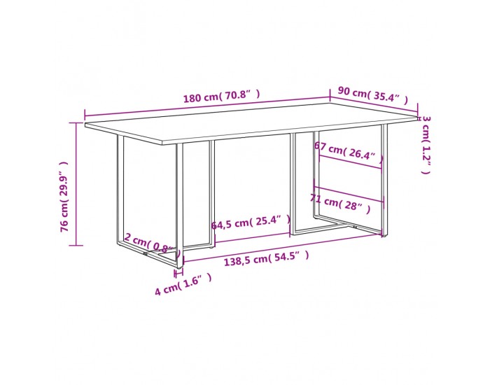 Sonata H Трапезна маса, 180 см, регенерирано дърво масив