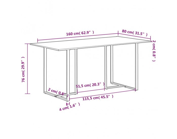 Sonata H Трапезна маса, 160 см, регенерирано дърво масив