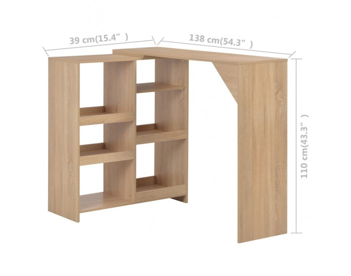 Sonata H Бар маса с подвижен рафт, дъб, 138x39x110 см