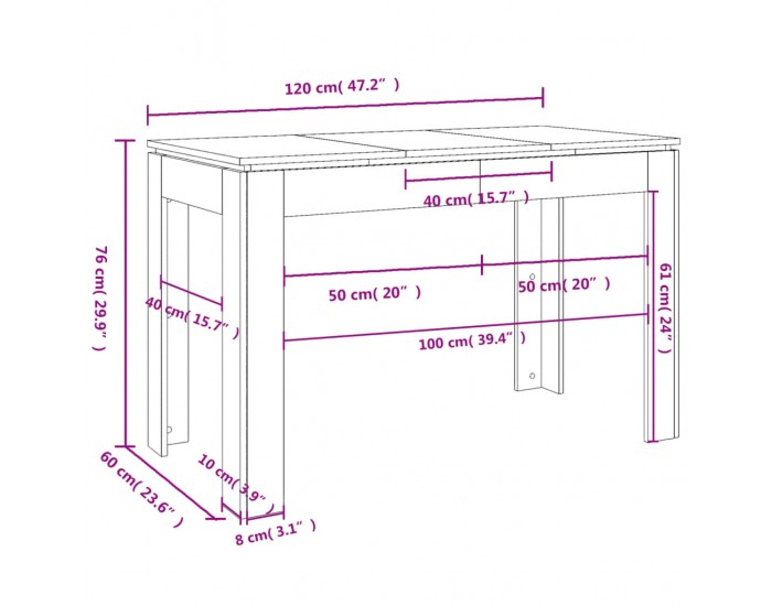 Sonata H Трапезна маса, бетонно сиво, 120x60x76 см, инженерно дърво