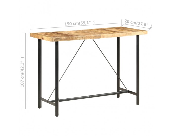 Sonata H Бар маса, 150x70x107 cм, груба мангова дървесина