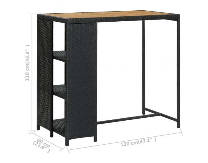 Sonata H Бар маса с шкаф за съхранение, черна, 120x60x110 см, полиратан