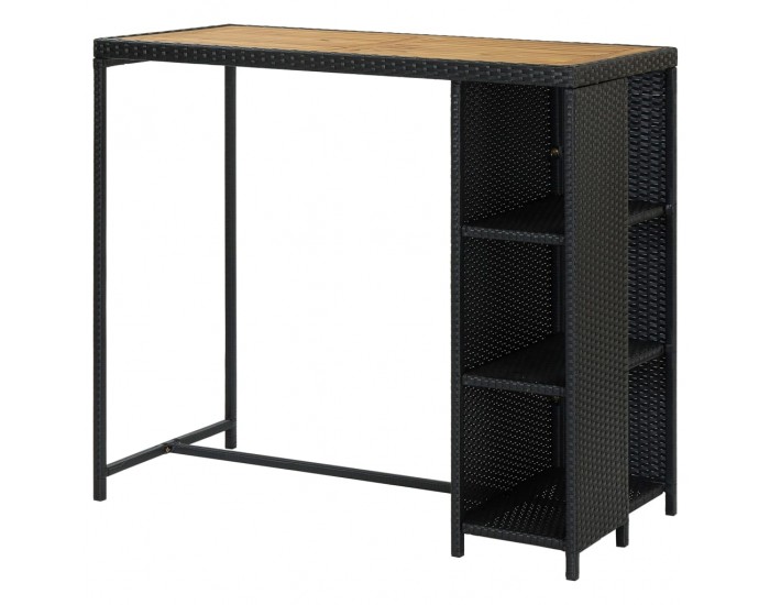 Sonata H Бар маса с шкаф за съхранение, черна, 120x60x110 см, полиратан