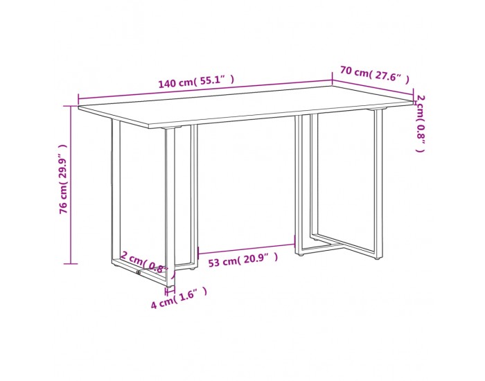 Sonata H Трапезна маса, 140 cм, регенерирано дърво масив