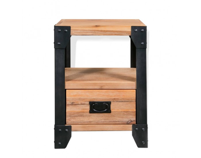 Sonata H Нощно шкафче, акациево дърво масив, стомана, 40x30x54 cм