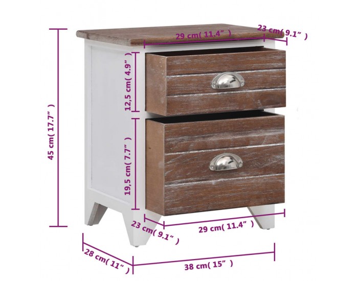 Sonata H Нощно шкафче с 2 чекмеджета, 2 бр, кафяво и бяло