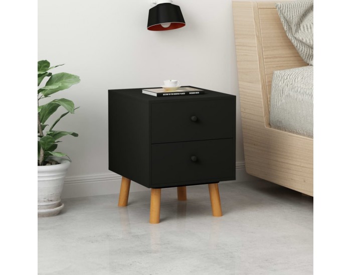 Sonata H Нощни шкафчета, 2 бр, черни, 40x30x50 см, бор масив