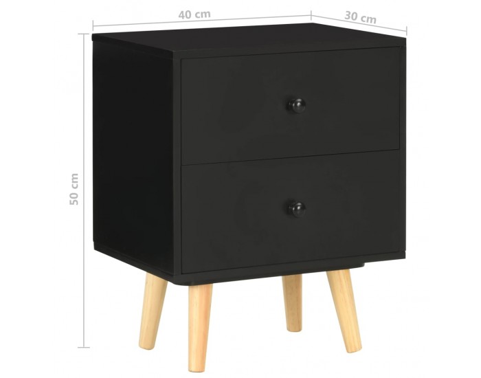 Sonata H Нощни шкафчета, 2 бр, черни, 40x30x50 см, бор масив