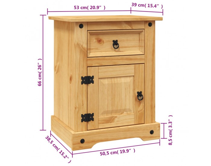 Sonata H Нощно шкафче, мексикански бор, стил Корона, 53x39x66 cм