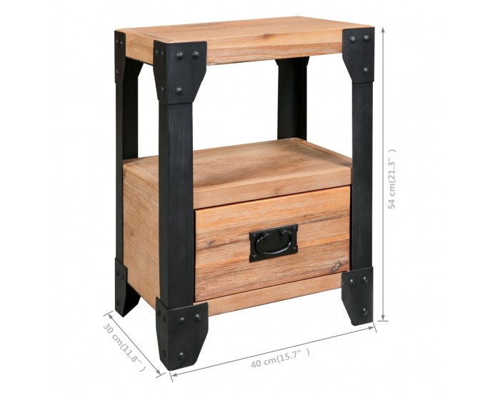 Sonata H Нощни шкафчета, 2 бр, акация масив, стомана, 40x30x54 cм