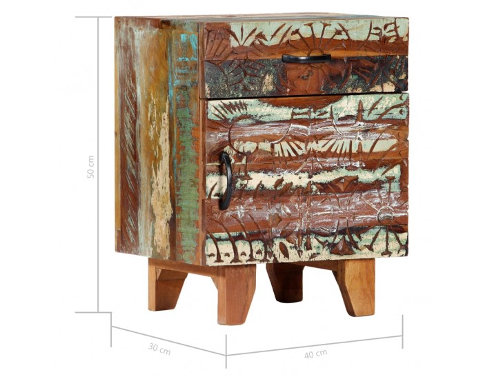 Sonata H Ръчно резбовано нощно шкафче, 40x30x50 см, регенерирано дърво