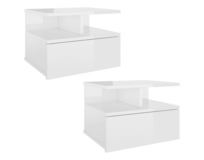 Sonata H Нощни шкафчета за стена 2 бр силен бял гланц 40x31x27 см