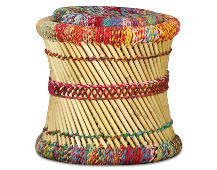 Sonata H Табуретки с Chindi детайли, 2 бр, многоцветни, бамбук