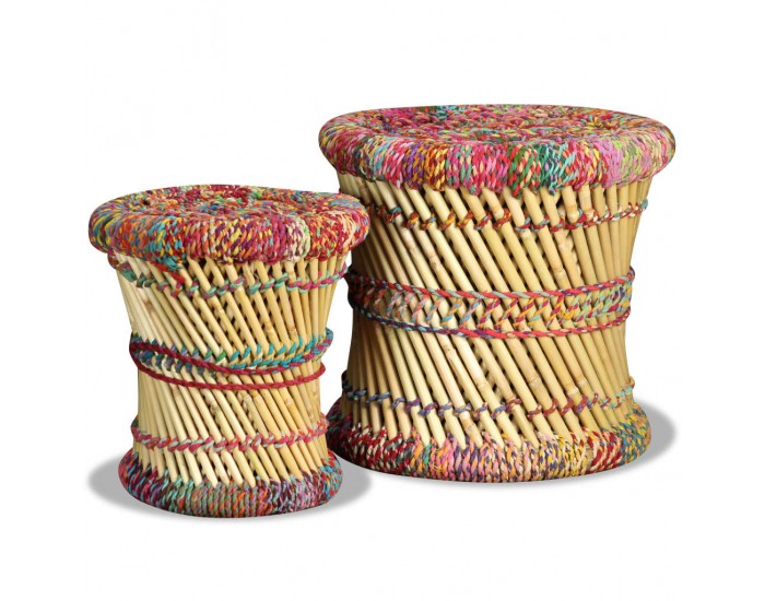 Sonata H Табуретки с Chindi детайли, 2 бр, многоцветни, бамбук