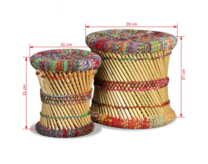 Sonata H Табуретки с Chindi детайли, 2 бр, многоцветни, бамбук