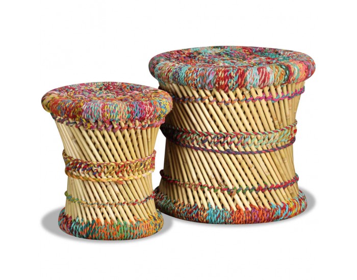Sonata H Табуретки с Chindi детайли, 2 бр, многоцветни, бамбук