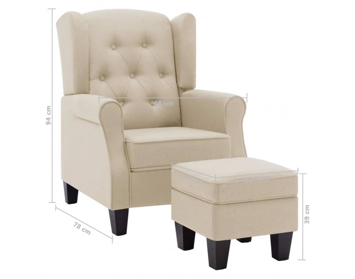 Sonata H Фотьойл с табуретка за крака, кремав, текстил