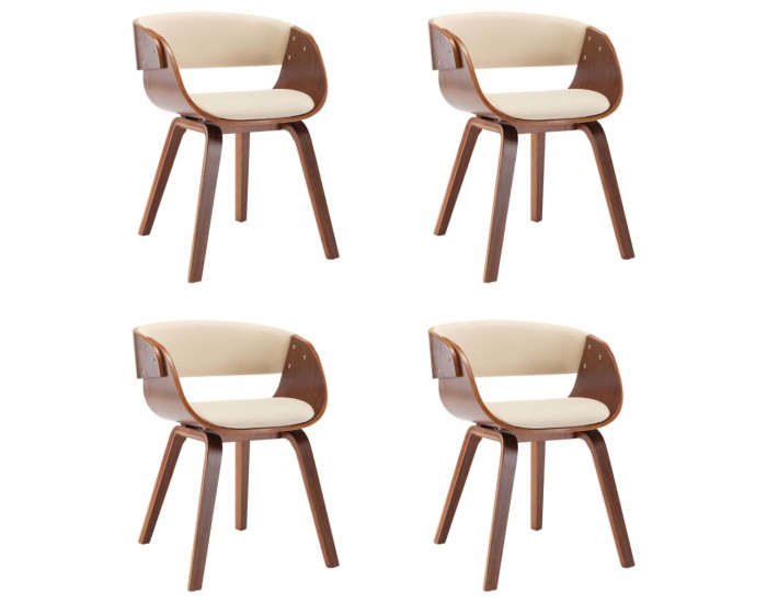 Sonata H Трапезни столове, 4 бр, кремави, извито дърво и изкуствена кожа