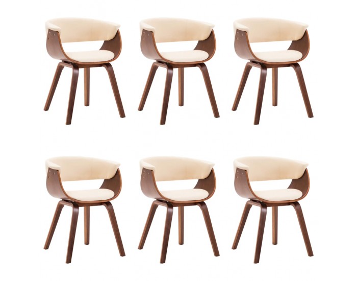 Sonata H Трапезни столове, 6 бр, кремави, извито дърво и изкуствена кожа