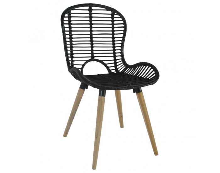 Sonata H Трапезни столове, 4 бр, черни, естествен ратан