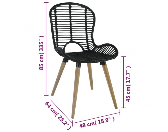 Sonata H Трапезни столове, 4 бр, черни, естествен ратан