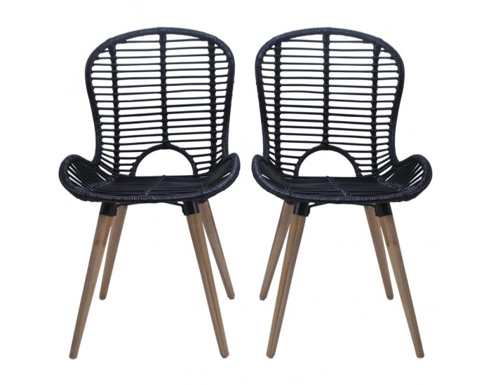 Sonata H Трапезни столове, 4 бр, черни, естествен ратан