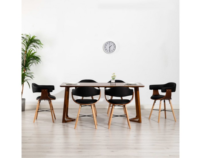 Sonata H Трапезни столове, 6 бр, черни, изкуствена кожа и извито дърво