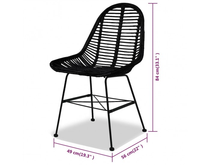 Sonata H Трапезни столове, 4 бр, черни, естествен ратан
