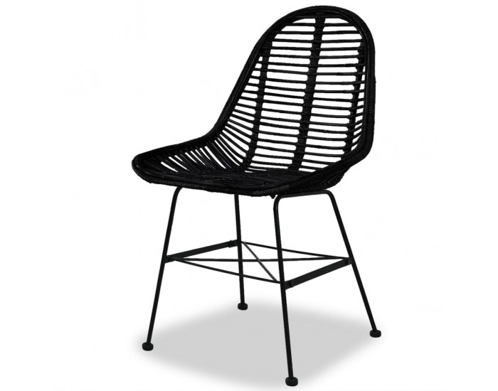 Sonata H Трапезни столове, 4 бр, черни, естествен ратан