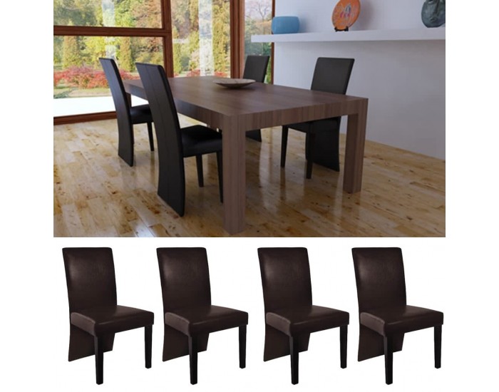 Sonata H Трапезни столове, 4 бр, тъмнокафяви, изкуствена кожа