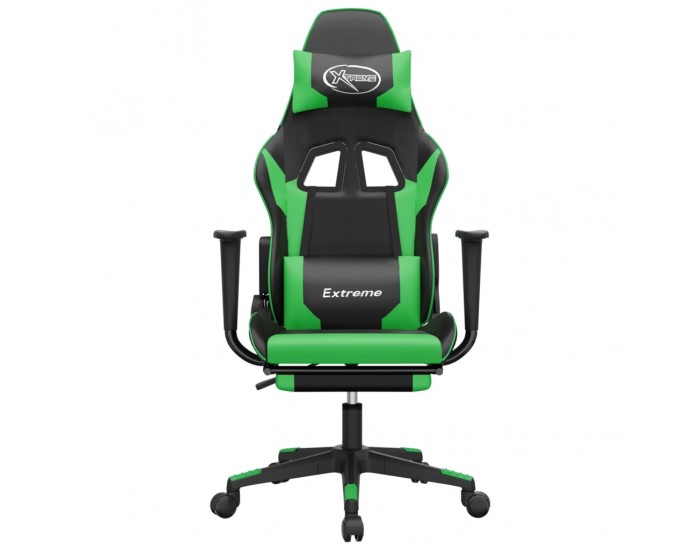 Sonata H Гейминг стол с опора за крака, черно и зелено, изкуствена кожа