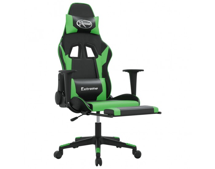 Sonata H Гейминг стол с опора за крака, черно и зелено, изкуствена кожа