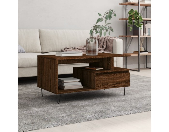 Sonata H Маса за кафе, кафяв дъб, 90x49x45 см, инженерно дърво