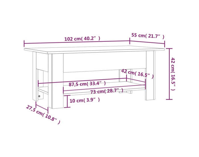 Sonata H Маса за кафе, бетонно сива, 102x55x42 см, инженерно дърво