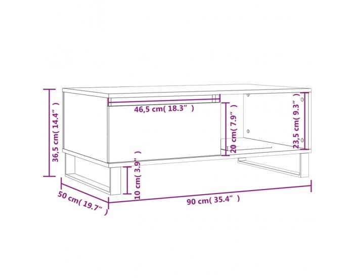 Sonata H Кафе маса, кафяв дъб, 90x50x36,5 см, инженерно дърво