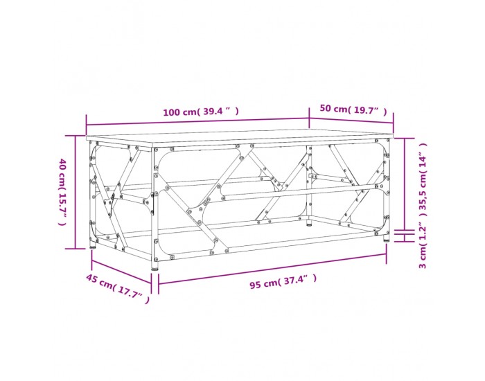 Sonata H Кафе маса, сив сонома, 100x50x40 см, инженерно дърво