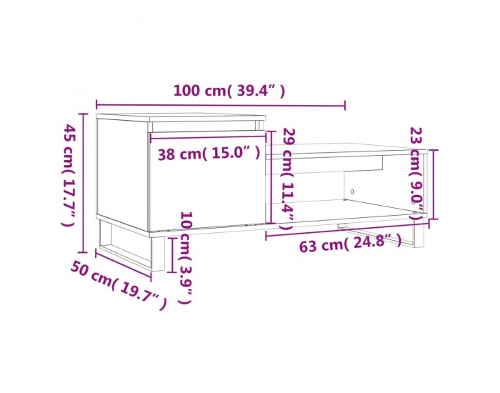 Sonata H Маса за кафе, черна, 100x50x45 см, инженерно дърво