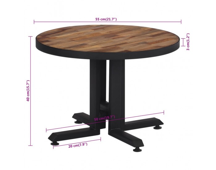 Sonata H Маса за кафе кръгла Ø55x40 см масивно регенерирано тиково дърво
