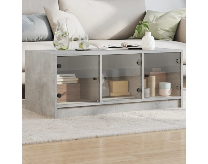 Sonata H Маса за кафе със стъклени врати, бетонно сива, 102x50x42 см