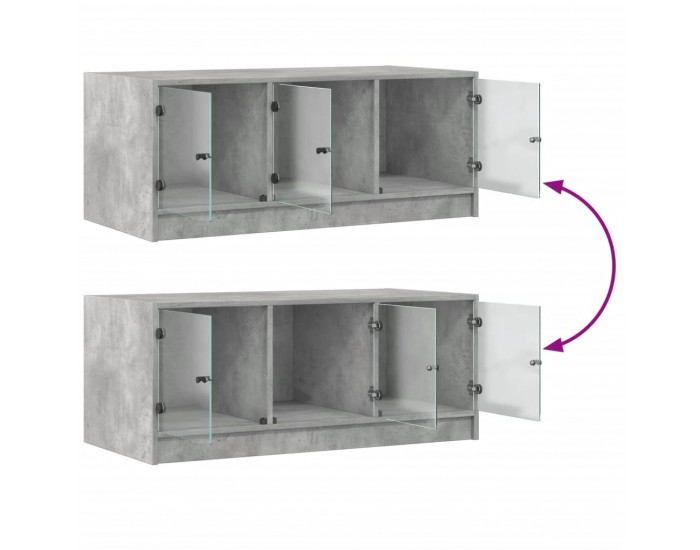 Sonata H Маса за кафе със стъклени врати, бетонно сива, 102x50x42 см