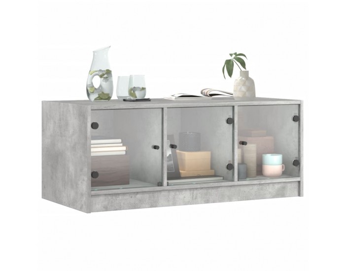 Sonata H Маса за кафе със стъклени врати, бетонно сива, 102x50x42 см