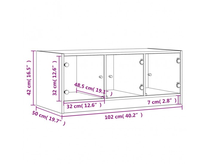 Sonata H Маса за кафе със стъклени врати, бетонно сива, 102x50x42 см