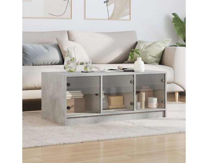 Sonata H Маса за кафе със стъклени врати, бетонно сива, 102x50x42 см