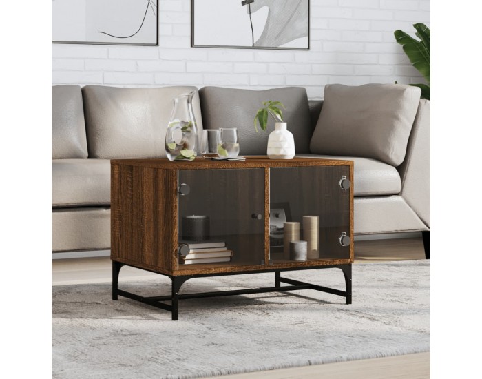 Sonata H Маса за кафе със стъклени врати, кафяв дъб, 68,5x50x50 см