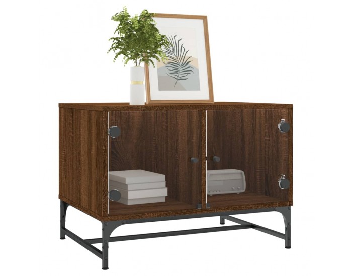 Sonata H Маса за кафе със стъклени врати, кафяв дъб, 68,5x50x50 см